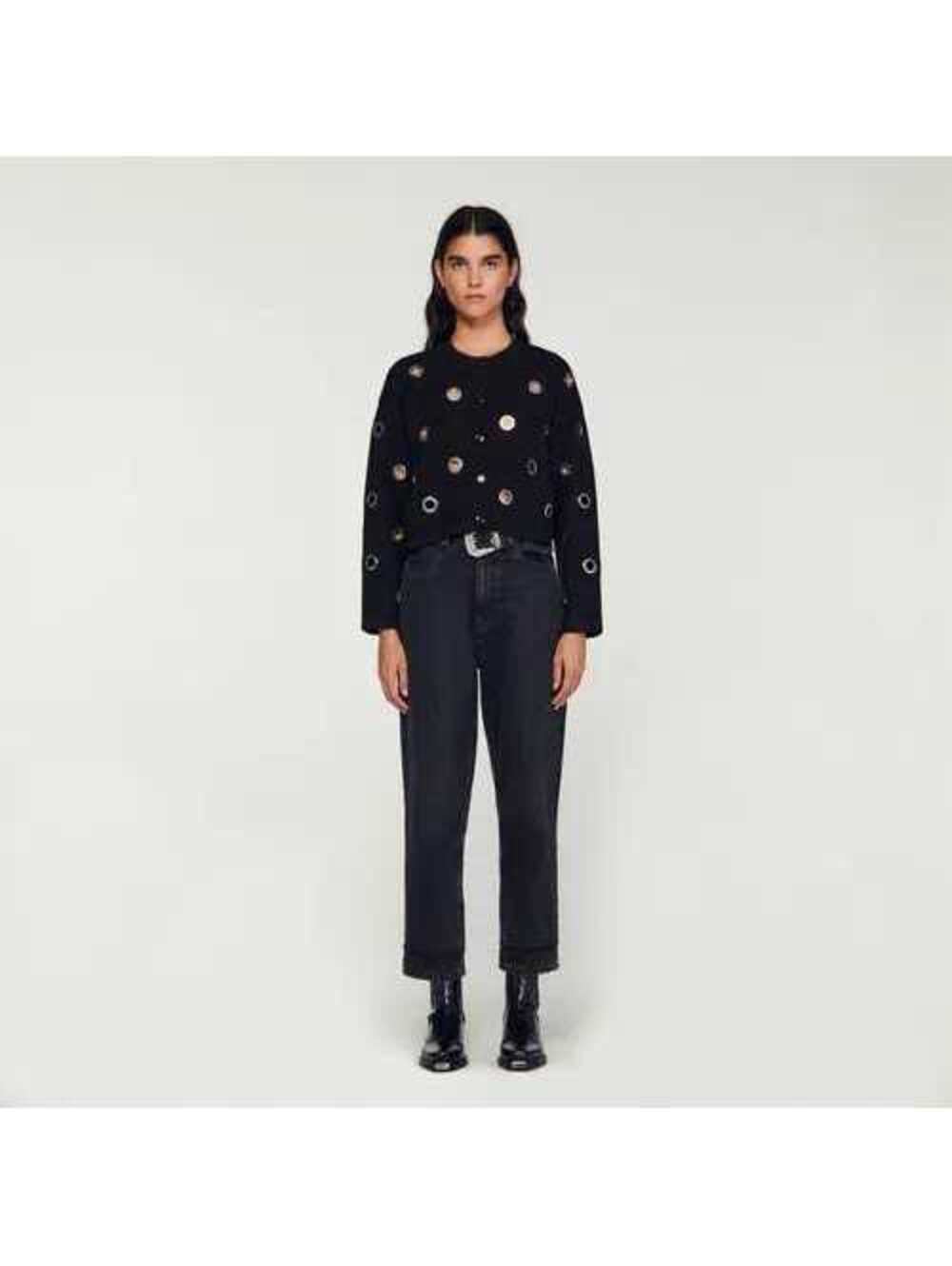 NWT Sandro Coccinelle Black Eyelet Cardigan Size 1 $430